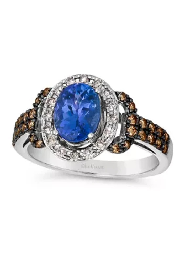 1 ct. t.w. Blueberry Tanzanite®, 1/3 ct. t.w. Chocolate Diamonds®, 1/5 ct. t.w. Nude Diamonds™ Ring in 14K Vanilla Gold®