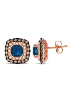 Earrings featuring 2 ct. t.w. Deep Sea Blue Topaz™, 1/2 ct. t.w. Chocolate Diamonds®, 1/3 ct. t.w. Nude Diamonds™ set in 14K Strawberry Gold®