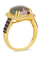 2.88 ct. t.w. Peacock Aquaprase™, 1/4 ct. t.w. Nude Diamonds™, 1/5 ct. t.w. Chocolate Diamonds® Ring set in 14K Honey Gold™