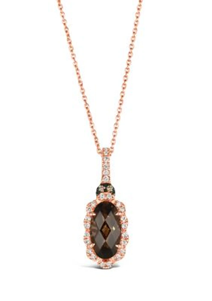 1.63 ct. t.w. Chocolate Quartz®, 1/6 ct. t.w. Nude Diamonds™, Chocolate Diamonds® Pendant Necklace in 14K Strawberry Gold®