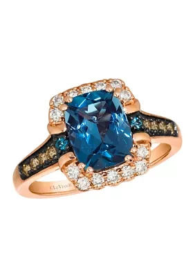 2.25 ct. t.w. Deep Sea Blue Topaz™, 1/8 ct. t.w. Chocolate Diamonds®, 1/5 ct. t.w. Nude Diamonds™ Ring in 14K Strawberry Gold®