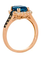 2.25 ct. t.w. Deep Sea Blue Topaz™, 1/8 ct. t.w. Chocolate Diamonds®, 1/5 ct. t.w. Nude Diamonds™ Ring in 14K Strawberry Gold®