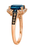 2.25 ct. t.w. Deep Sea Blue Topaz™, 1/8 ct. t.w. Chocolate Diamonds®, 1/5 ct. t.w. Nude Diamonds™ Ring in 14K Strawberry Gold®