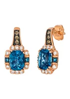 2.87 ct. t.w. Deep Sea Blue Topaz™, 1/10 ct. t.w. Chocolate Diamonds®, 1/4 ct. t.w. Nude Diamonds™ Earrings in 14K Strawberry Gold®