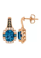 2.87 ct. t.w. Deep Sea Blue Topaz™, 1/10 ct. t.w. Chocolate Diamonds®, 1/4 ct. t.w. Nude Diamonds™ Earrings in 14K Strawberry Gold®