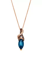 1.75 ct. t.w. Deep Sea Blue Topaz™, 1/10 ct. t.w. Nude Diamonds™, 1/8 ct. t.w. Chocolate Diamonds® Pendant Necklace in 14K Strawberry Gold®