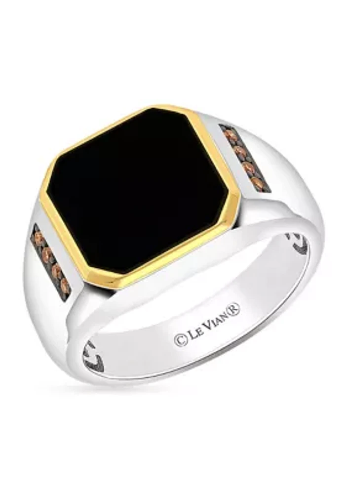 Men's 3.24 ct. t.w. Onyx, 1/8 ct. t.w. Chocolate Diamonds® Ring in Sterling Silver and 14K Gold™