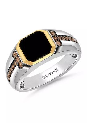 Men's 1.43 ct. t.w. Onyx, 1/3 ct. t.w. Chocolate Diamonds® Ring in Sterling Silver and 14K Gold™