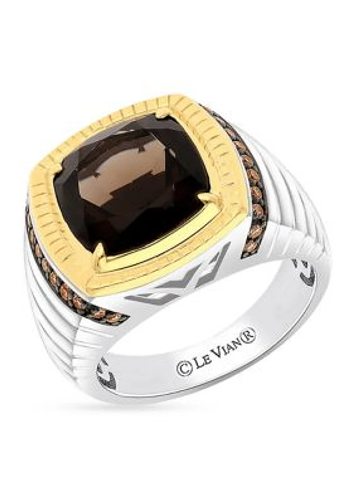 Men's 7.38 ct. t.w. Chocolate Quartz®, 1/3 ct. t.w. Chocolate Diamonds® Ring in Sterling Silver and 14K Gold™