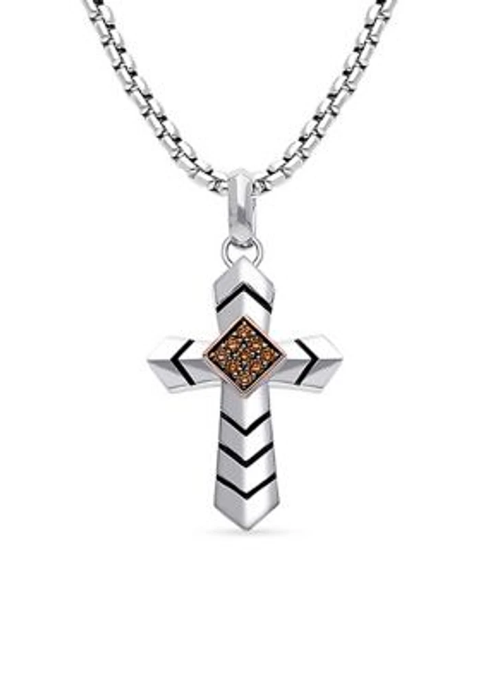 Men's 1/8 ct. t.w. Chocolate Diamonds® Cross Pendant Necklace in Sterling Silver and 14K Strawberry Gold®