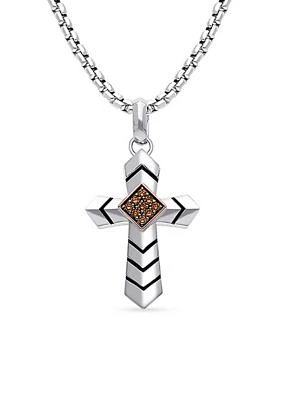 Men's 1/8 ct. t.w. Chocolate Diamonds® Cross Pendant Necklace in Sterling Silver and 14K Strawberry Gold®