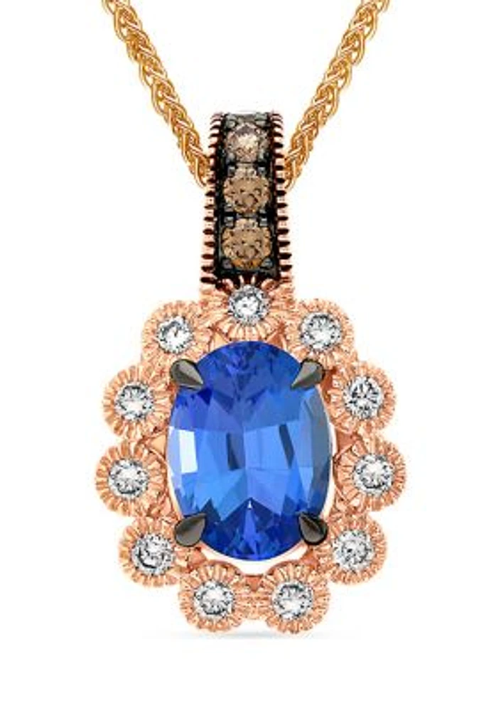 1 ct. t.w. Blueberry Tanzanite®, 1/10 ct. t.w. Chocolate Diamonds®, 1/5 ct. t.w. Nude Diamonds™ Pendant Necklace in 14K Strawberry Gold®