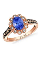 1 ct. Blueberry Tanzanite®, 1/5 ct. t.w. Chocolate Diamonds®, 1/5 ct. t.w. Nude Diamonds™ Ring in 14K Strawberry Gold®