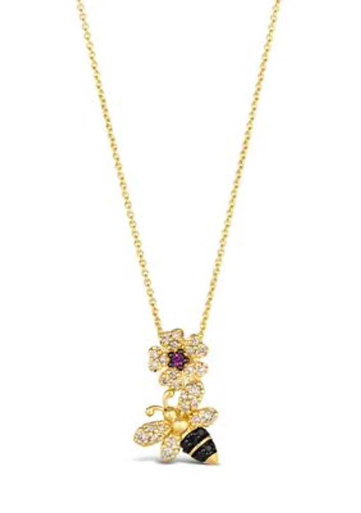 Pendant Necklace featuring 1/20 ct. t.w. Raspberry Rhodolite®, 1/4 ct. t.w. Nude Diamonds™, 1/20 ct. t.w. Blackberry Diamonds® set in 14K Honey Gold™