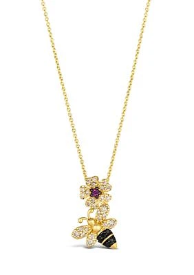 Pendant Necklace featuring 1/20 ct. t.w. Raspberry Rhodolite®, 1/4 ct. t.w. Nude Diamonds™, 1/20 ct. t.w. Blackberry Diamonds® set in 14K Honey Gold™