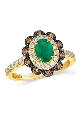 1/2 ct. t.w. Costa Smeralda Emeralds™, 1/2 ct. t.w. Nude Diamonds™, 1/5 ct. t.w. Chocolate Diamonds® Ring set in 14K Honey Gold™