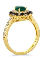 1/2 ct. t.w. Costa Smeralda Emeralds™, 1/2 ct. t.w. Nude Diamonds™, 1/5 ct. t.w. Chocolate Diamonds® Ring set in 14K Honey Gold™