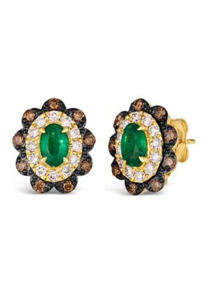 5/8 ct. t.w. Costa Smeralda Emeralds™, 1/3 ct. t.w. Chocolate Diamonds®, 3/8 ct. t.w. Nude Diamonds™ Earrings in 14K Honey Gold™