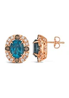 4 ct. t.w. Deep Sea Blue Topaz™, 1/3 ct. t.w. Chocolate Diamonds®, 1/2 ct. t.w. Nude Diamonds™ Round Earrings in 14K Strawberry Gold®