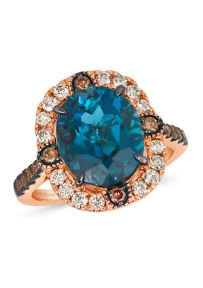 Ring featuring 5 ct. t.w. Deep Sea Blue Topaz™, 1/3 ct. t.w. Chocolate Diamonds®, 3/8 ct. t.w. Nude Diamonds™ set in 14K Strawberry Gold®