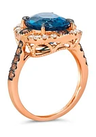 Ring featuring 5 ct. t.w. Deep Sea Blue Topaz™, 1/3 ct. t.w. Chocolate Diamonds®, 3/8 ct. t.w. Nude Diamonds™ set in 14K Strawberry Gold®