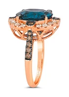 Ring featuring 5 ct. t.w. Deep Sea Blue Topaz™, 1/3 ct. t.w. Chocolate Diamonds®, 3/8 ct. t.w. Nude Diamonds™ set in 14K Strawberry Gold®