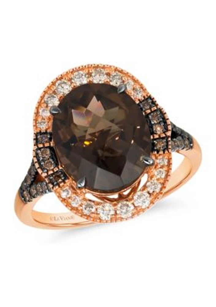 Ring featuring 4.75 ct. t.w. Chocolate Quartz®, 1/4 ct. t.w. Nude Diamonds™, 1/5 ct. t.w. Chocolate Diamonds® set in 14K Strawberry Gold®