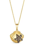 Chocolatier® Shell Pendant Necklace featuring 1/6 ct. t.w. Chocolate Diamonds® in 14K Honey Gold™