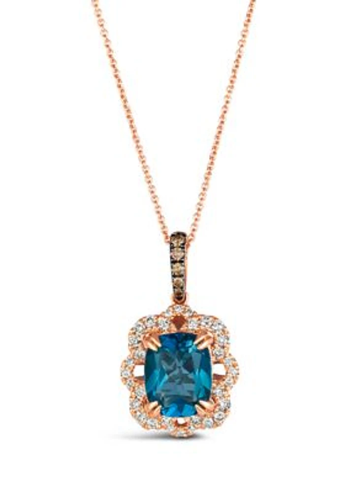 3.25 ct. t.w. Deep Sea Blue Topaz™, 1/10 ct. t.w. Chocolate Diamonds®, 3/8 ct. t.w. Nude Diamonds™ Pendant Necklace in 14K Strawberry Gold®