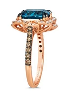 3.25 ct. t.w. Deep Sea Blue Topaz™, 1/3 ct. t.w. Chocolate Diamonds®, 3/8 ct. t.w. Nude Diamonds™ Ring in 14K Strawberry Gold®