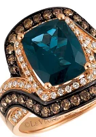 Deep Sea Blue Topaz™ with Vanilla Diamonds® and Chocolate Ring 14K Strawberry Gold®