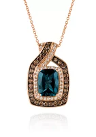 Deep Sea Blue Topaz™ with Vanilla Diamonds®, and Chocolate Diamonds® Pendant in 14k Strawberry Gold®