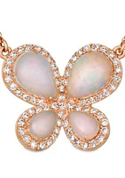  Neopolitan Opal and Vanilla Diamonds Butterfly Necklace in 14k Strawberry Gold