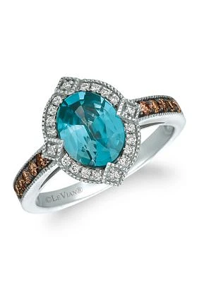 1/5 ct. t.w. Chocolate Diamond®, 1/10 ct. t.w. Vanilla Diamond®, and 1.83 ct. t.w. Blue Zircon Ring in 14K Vanilla Gold® 