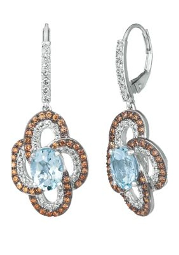 2 ct. t.w. Sea Blue Aquamarine®, 5/8 ct. t.w. Nude Diamonds™, 5/8 ct. t.w. Chocolate Diamonds® Drop Earrings in 14K Vanilla Gold®