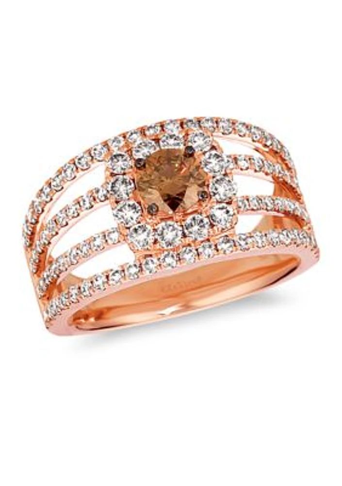 1/2 ct. t.w. Chocolate Diamonds® and 1 ct. t.w. Nude Diamonds™ Creme Brulee® Ring in 14K Strawberry Gold®