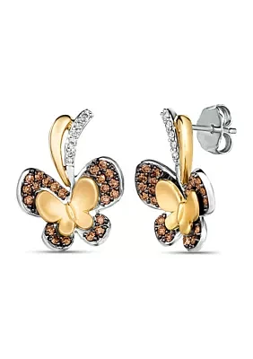 1/3 ct. t.w. Chocolate Diamonds®, 1/20 ct. t.w. Nude Diamonds™ Butterfly Earrings in 14K Two Tone Gold