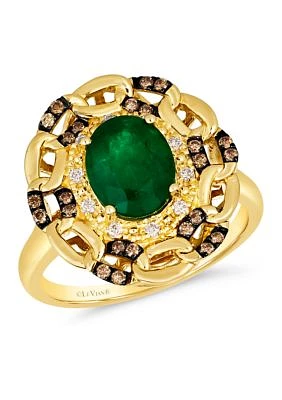 1.33 ct. t.w. Costa Smeralda Emeralds™, 1/10 ct. t.w. Nude Diamonds™, 1/8 ct. t.w. Chocolate Diamonds® Ring in 14K Honey Gold™