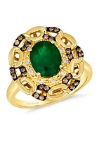 1.33 ct. t.w. Costa Smeralda Emeralds™, 1/10 ct. t.w. Nude Diamonds™, 1/8 ct. t.w. Chocolate Diamonds® Ring in 14K Honey Gold™