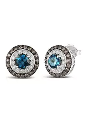 Le Vian® Chocolatier® Earrings featuring 1 ct. t.w. Deep Sea Blue Topaz™, 1/2 ct. t.w. Chocolate Diamonds®, 1/3 ct. t.w. Vanilla Diamonds® Earrings in 14K Vanilla Gold®