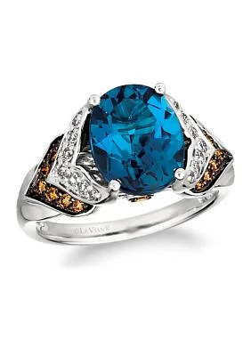 1/5 ct. t.w. Chocolate Diamond®, 1/6 Nude Diamond™, and 4 Blue Topaz Ring 14K Vanilla Gold®