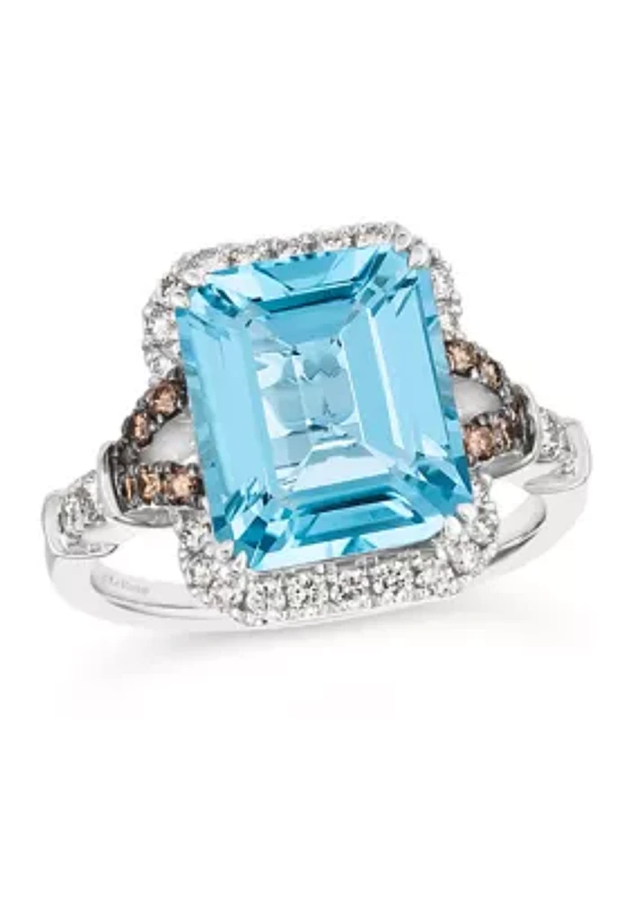 6 ct. t.w. Blue Topaz, 3/8 ct. t.w. Nude Diamonds™, 1/6 ct. t.w. Chocolate Diamonds® Ring in 14K Vanilla Gold®