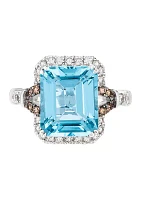 6 ct. t.w. Blue Topaz, 3/8 ct. t.w. Nude Diamonds™, 1/6 ct. t.w. Chocolate Diamonds® Ring in 14K Vanilla Gold®