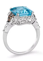 6 ct. t.w. Blue Topaz, 3/8 ct. t.w. Nude Diamonds™, 1/6 ct. t.w. Chocolate Diamonds® Ring in 14K Vanilla Gold®