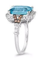 6 ct. t.w. Blue Topaz, 3/8 ct. t.w. Nude Diamonds™, 1/6 ct. t.w. Chocolate Diamonds® Ring in 14K Vanilla Gold®