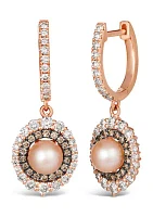 Drop Earrings featuring Strawberry Pearls®, 1 ct. t.w. Nude Diamonds™, 1/3 ct. t.w. Chocolate Diamonds® in 14K Strawberry Gold®