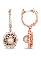 Drop Earrings featuring Strawberry Pearls®, 1 ct. t.w. Nude Diamonds™, 1/3 ct. t.w. Chocolate Diamonds® in 14K Strawberry Gold®