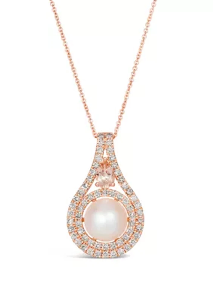 1/3 ct. t.w. Peach Morganite™, Vanilla Pearls™, 7/8 ct. t.w. Nude Diamonds™ Necklace in 14K Strawberry Gold®