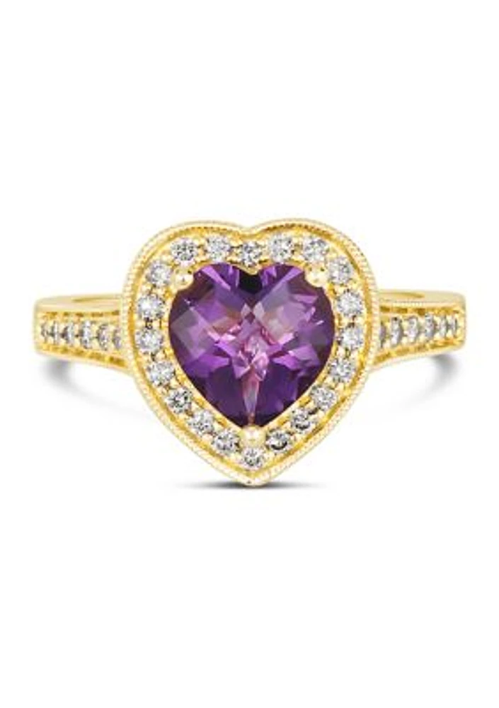  1/3 ct. t.w. Diamond and 1.5 ct. t.w. Dark Amethyst Ring in 14K Yellow Gold 