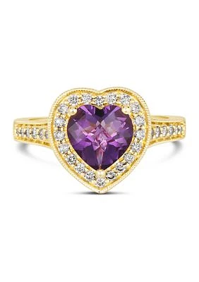  1/3 ct. t.w. Diamond and 1.5 ct. t.w. Dark Amethyst Ring in 14K Yellow Gold 